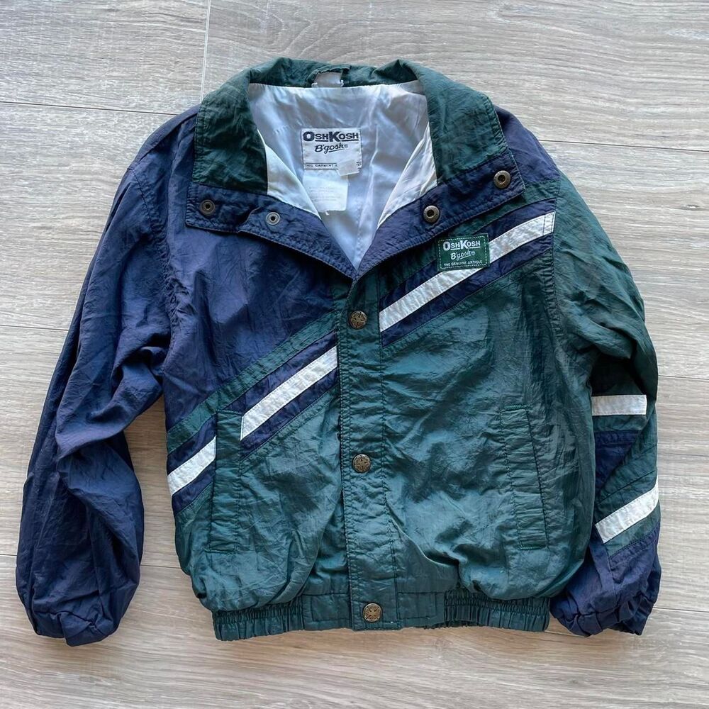 OshKosh B'gosh Boys M Blue & Green Windbreaker Jacket Nylon Sporty Lad Vintage